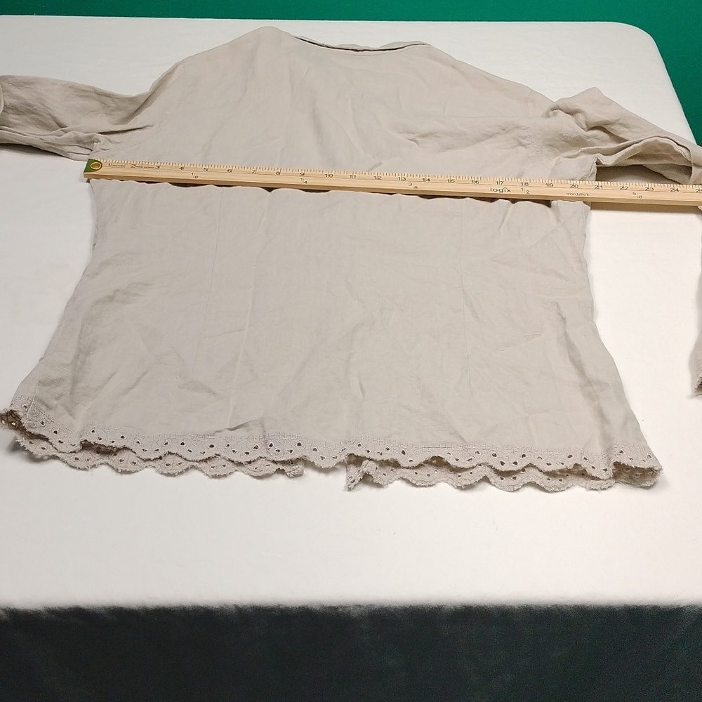Outfit JPR Beige Eyelet Button-Up  Pure Linen Blouse Size Large - Picture 11 of 11
